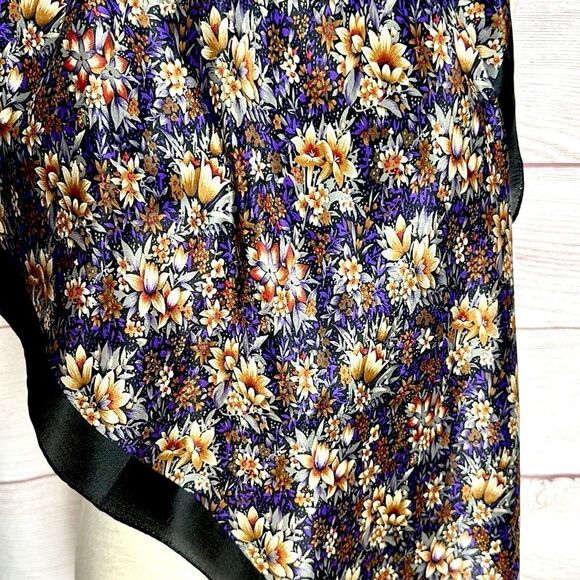 Elaine Gold for Collection XIIX Silk Square Scarf Floral Purple Tan Ivory Japan - Picture 2 of 13